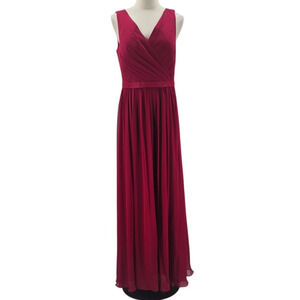 AW BRIDAL 12 L burgundy red chiffon Gwyneth bridesmaid gala  maxi dress NEW B173